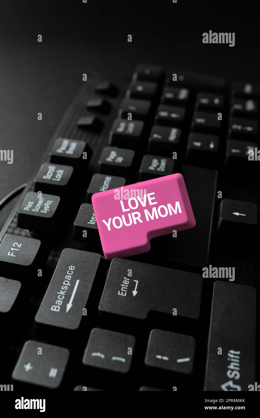Signe d'écriture à la main Love Your Maman. Mot pour avoir de bons sentiments au sujet de votre mère aimer les émotions -48670 Banque D'Images