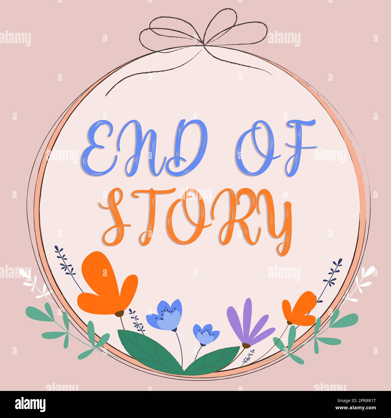 Signe écrit à la main à la fin de l'histoire. Aperçu des affaires souligner que rien à ajouter Littérature écriture journalisme cadre avec feuilles et fleurs autour et annonces importantes à l'intérieur. Banque D'Images