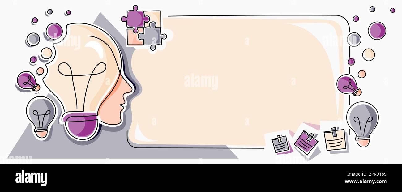 Homme avec des ampoules et des pièces de puzzle autour de penser de nouvelles idées. Raisonnement de l'homme d'affaires informations importantes sur le tableau de présentation. La direction présente les dernières mises à jour. Illustration de Vecteur