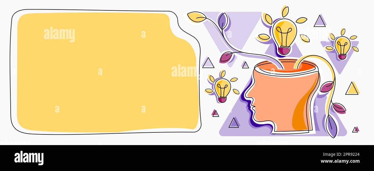 Homme pensant de nouvelles idées brillantes montrées sur le tableau de présentation. Homme d'affaires présentant des informations importantes récentes. Cadre avec des ampoules autour de Head Reasoning concepts. Illustration de Vecteur