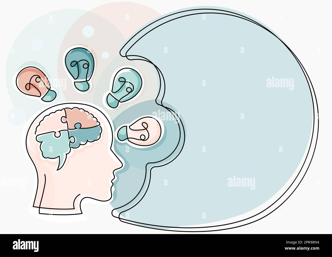 Homme avec un cerveau perplexe penser de nouvelles idées brillantes montrées sur le tableau de présentation. Homme d'affaires présentant des informations récentes. Cadre avec des ampoules autour des concepts de raisonnement. Illustration de Vecteur