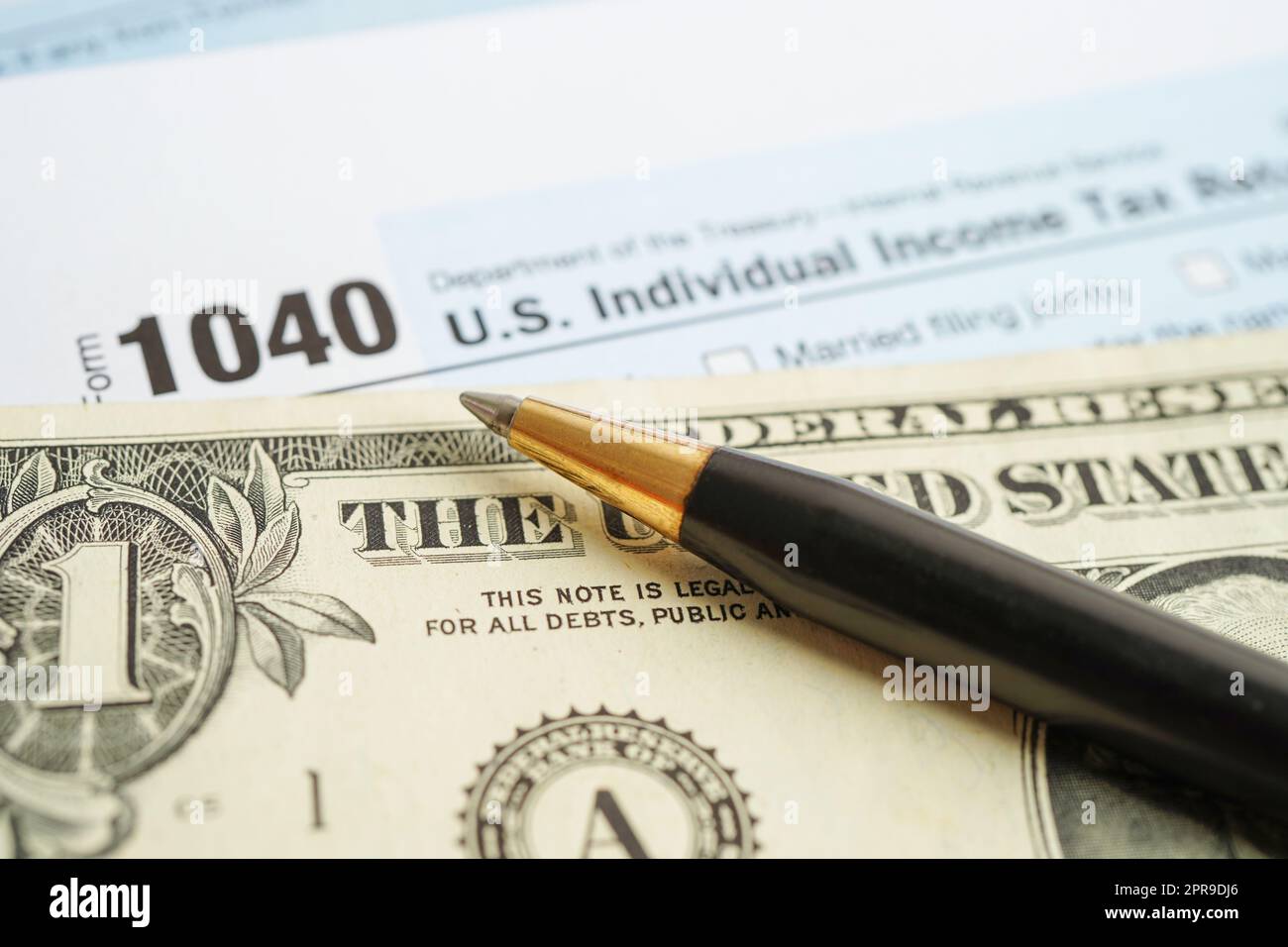Formulaire fiscal 1040 Déclaration de revenus des particuliers des États-Unis, concept de financement des entreprises. Banque D'Images