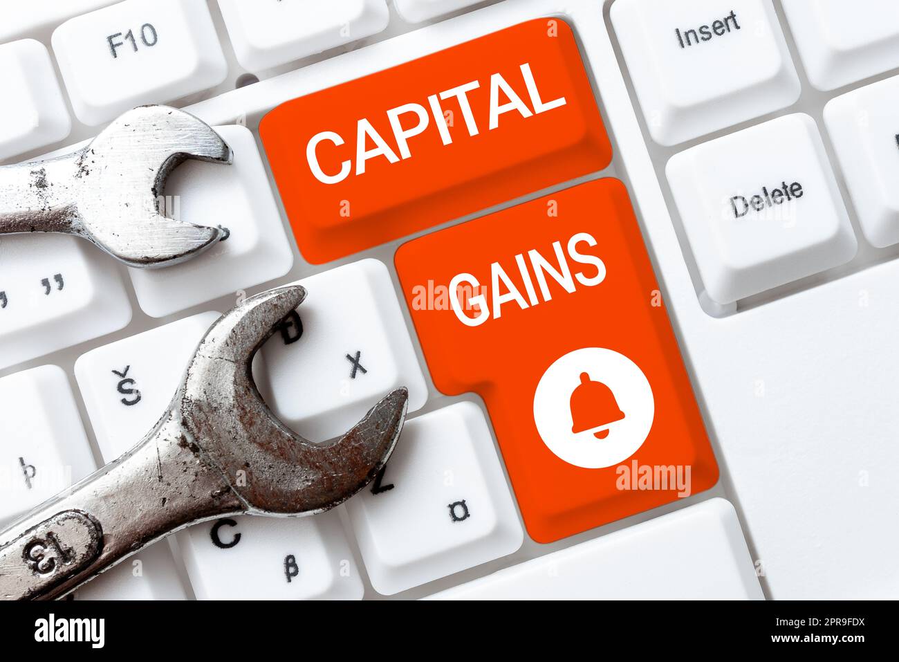 Signe d'écriture à la main gains en capital. Mot écrit sur les obligations actions actions Fonds d'investissement de l'impôt sur le revenu des bénéfices -48832 Banque D'Images