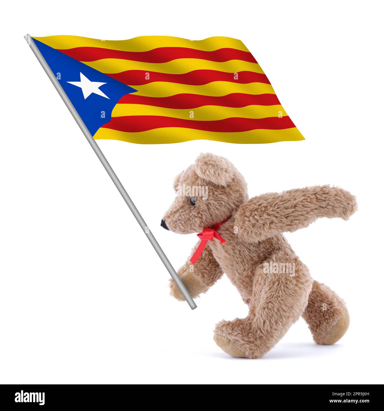 Drapeau de l'indépendance de la Catalogne porté par un adorable ours en peluche Banque D'Images