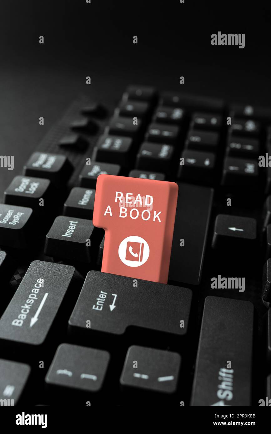 Signe écrit à la main Lire Un livre. Aperçu des affaires Profitez de la littérature activité traditionnelle Apprenez de nouvelles choses -49071 Banque D'Images