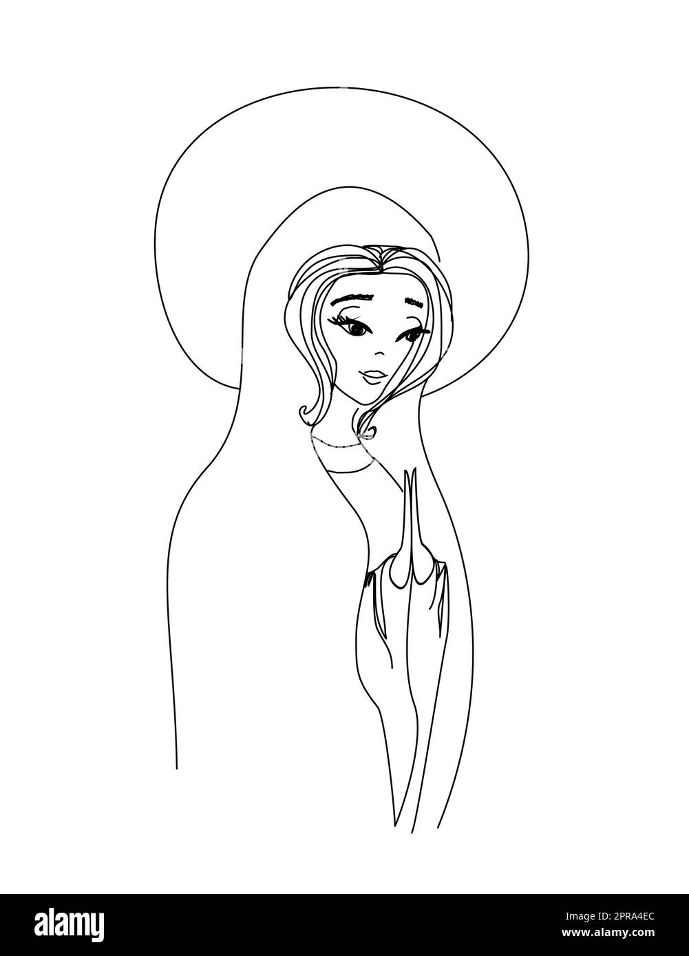 Sainte Vierge Marie en noir et blanc dessin de contour Banque D'Images