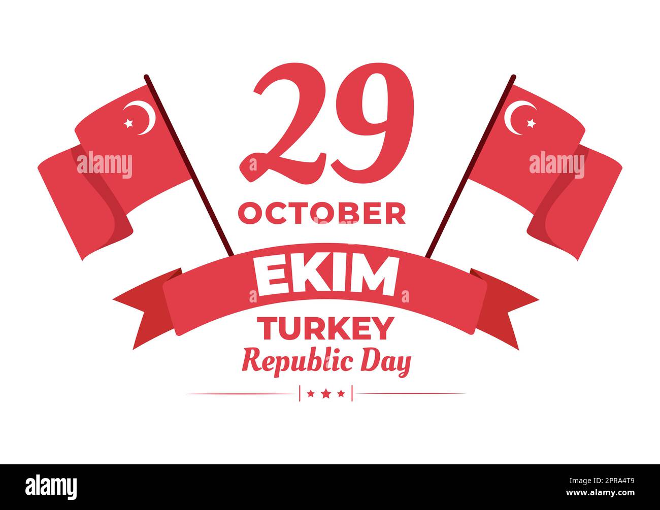 Jour de la République Turquie ou 29 Ekim Cumhuriyet Bayrami Kutlu Olsun dessin à la main dessin à l'écran plat de dessin animé avec drapeau turc et Happy Holiday Design Banque D'Images