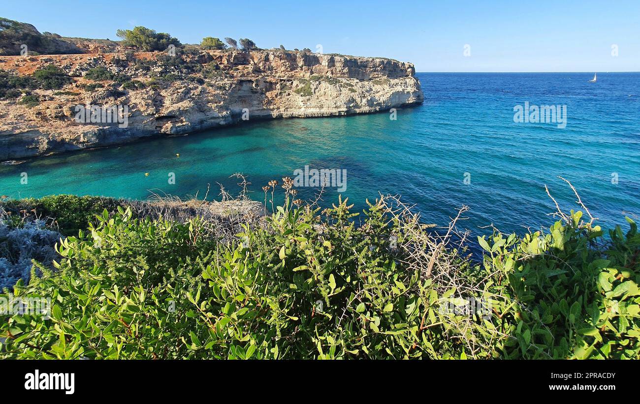 Vue sur la mer de Calas de Mallorca, Majorque, Espagne Banque D'Images