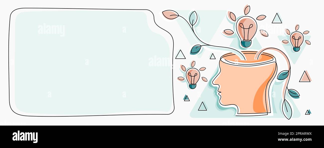 Homme pensant de nouvelles idées brillantes montrées sur le tableau de présentation. Homme d'affaires présentant des informations importantes récentes. Cadre avec des ampoules autour de Head Reasoning concepts. Banque D'Images