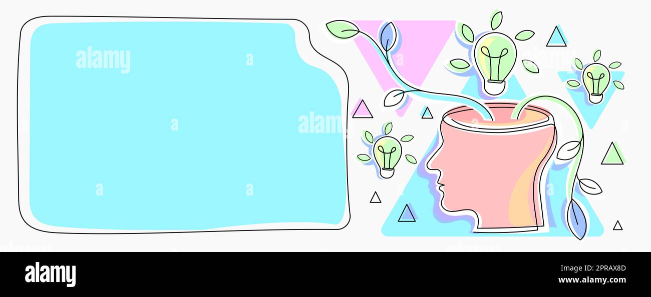 Homme pensant de nouvelles idées brillantes montrées sur le tableau de présentation. Homme d'affaires présentant des informations importantes récentes. Cadre avec des ampoules autour de Head Reasoning concepts. Banque D'Images