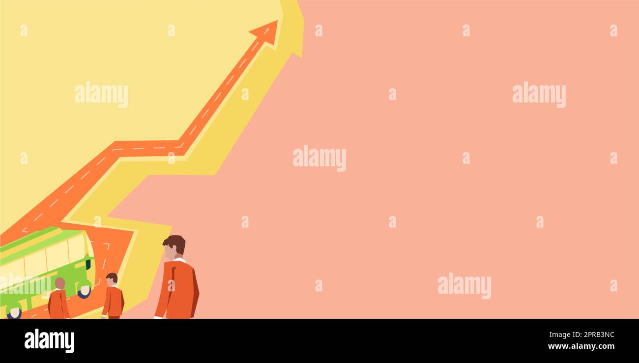 Le travail d'équipe pour réussir. Voyage de retraite d'affaires de bus pour les hommes professionnels qui vont vers l'avenir la croissance de carrière. La route qui représente le parcours de travail relever les défis. Illustration de Vecteur