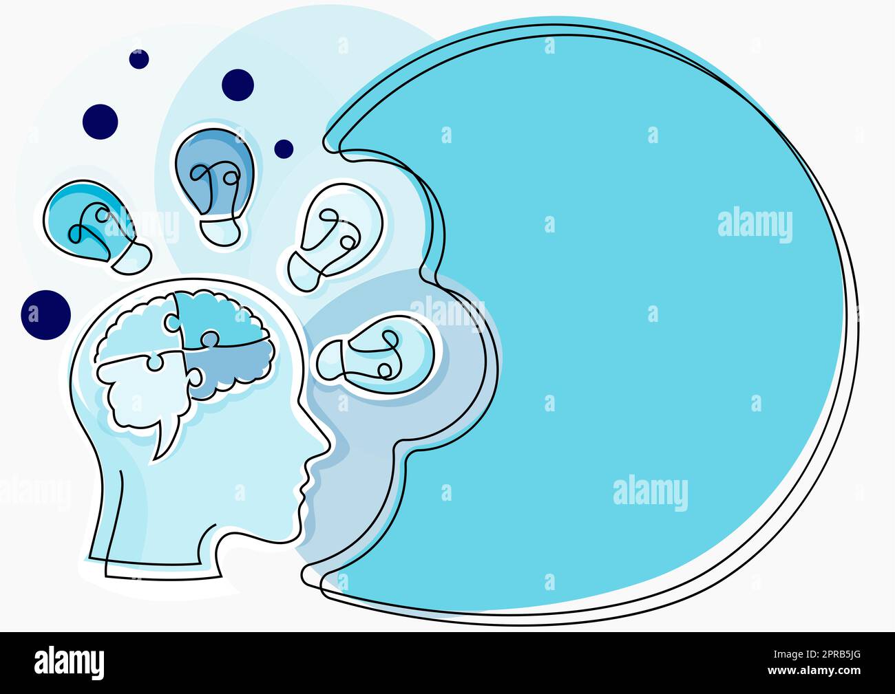 Homme avec un cerveau perplexe penser de nouvelles idées brillantes montrées sur le tableau de présentation. Homme d'affaires présentant des informations récentes. Cadre avec des ampoules autour des concepts de raisonnement. Banque D'Images