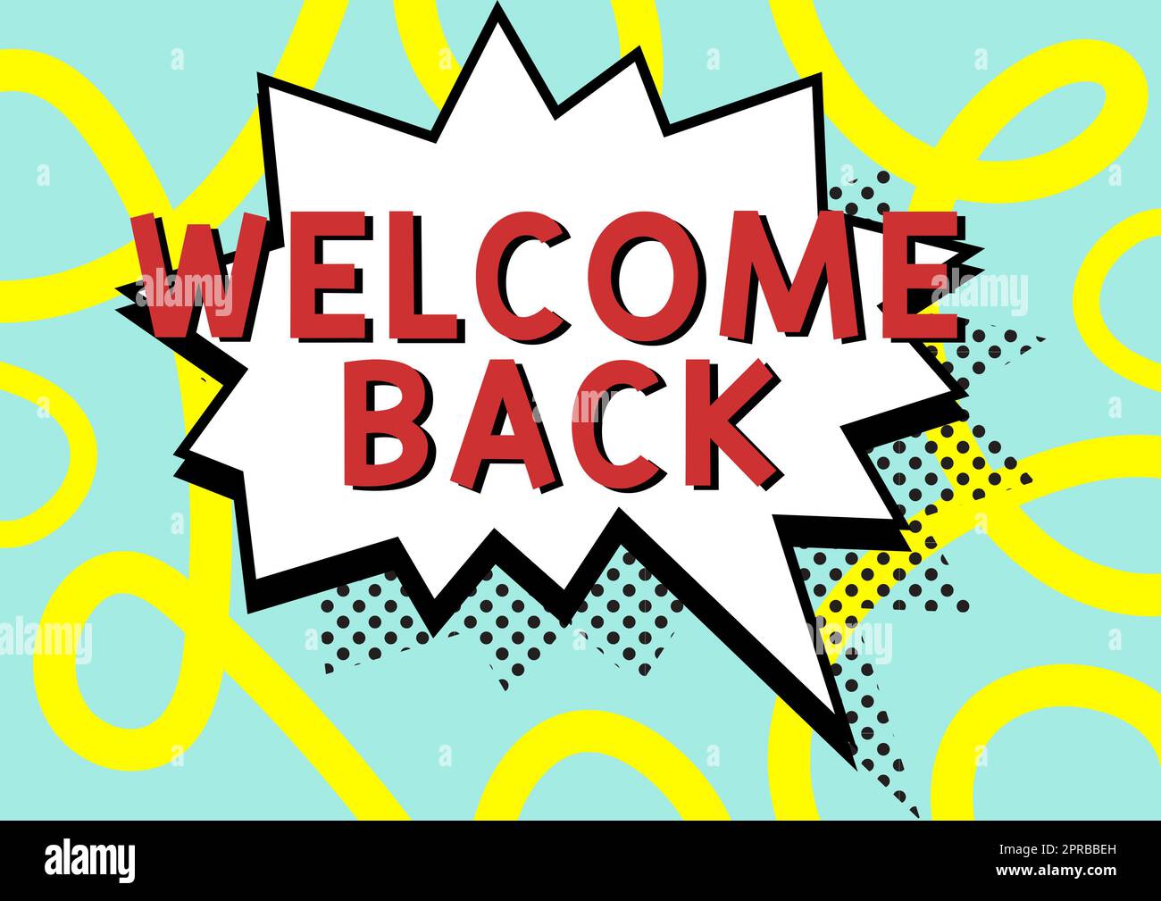 Inspiration montrant le signe Bienvenue Retour. Mot écrit sur chaleureux messages d'accueil arrivé répéter volontiers accepté heureux Comic Vierge bulle de parole en forme de Bang pour le chat de médias sociaux. Banque D'Images