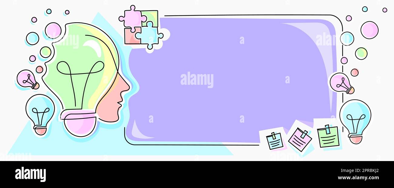 Homme avec des ampoules et des pièces de puzzle autour de penser de nouvelles idées. Raisonnement de l'homme d'affaires informations importantes sur le tableau de présentation. La direction présente les dernières mises à jour. Illustration de Vecteur