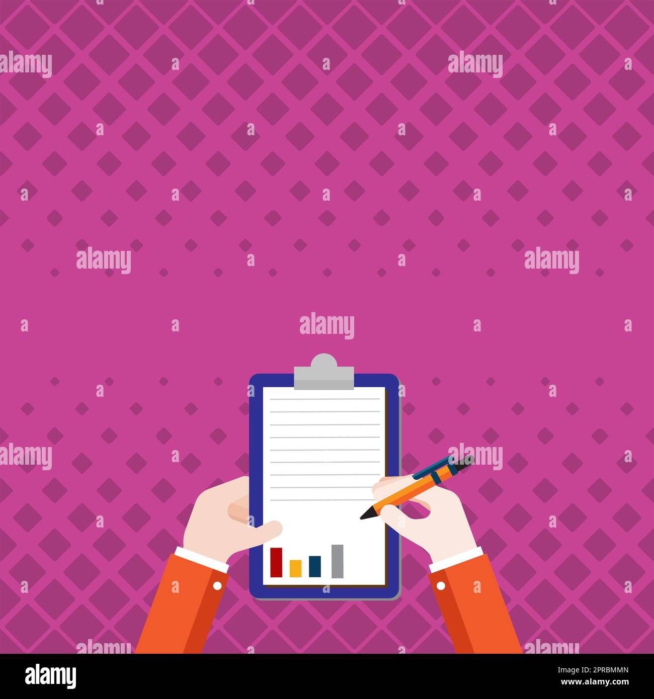Presse-papiers de conservation des associés commerciaux documentant les rapports financiers avec Pen. Mains dessin de graphiques utilisation de papier avec crayon montrant un dessin visuel de données. Illustration de Vecteur