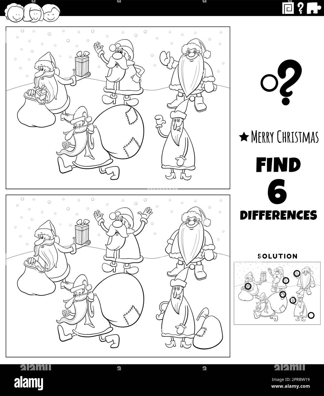 Tâche différences avec la page de coloriage des clauses du Père Noël Illustration de Vecteur