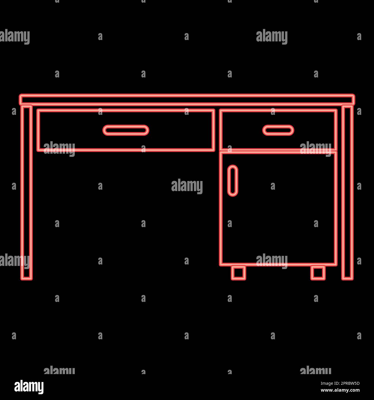 Bureau Neon Bureau de bureau de travail table écrite espace de travail dans le bureau concept rouge couleur vectorielle illustration style plat Illustration de Vecteur