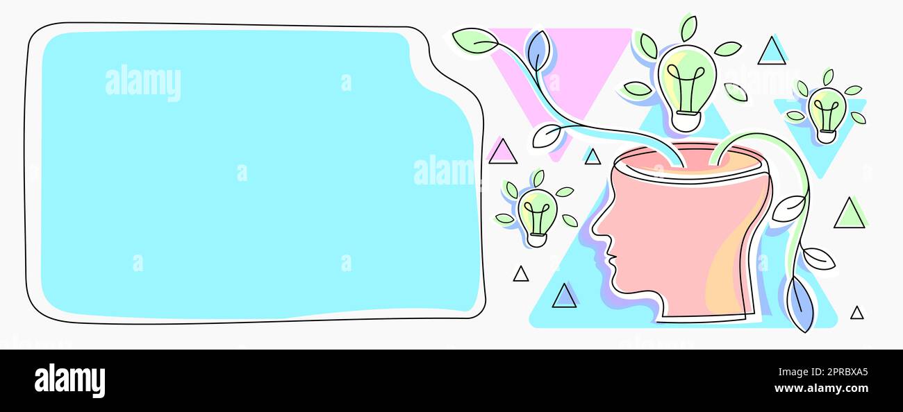 Homme pensant de nouvelles idées brillantes montrées sur le tableau de présentation. Homme d'affaires présentant des informations importantes récentes. Cadre avec des ampoules autour de Head Reasoning concepts. Illustration de Vecteur