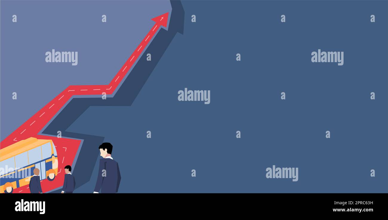 Le travail d'équipe pour réussir. Voyage de retraite d'affaires de bus pour les hommes professionnels qui vont vers l'avenir la croissance de carrière. La route qui représente le parcours de travail relever les défis. Illustration de Vecteur