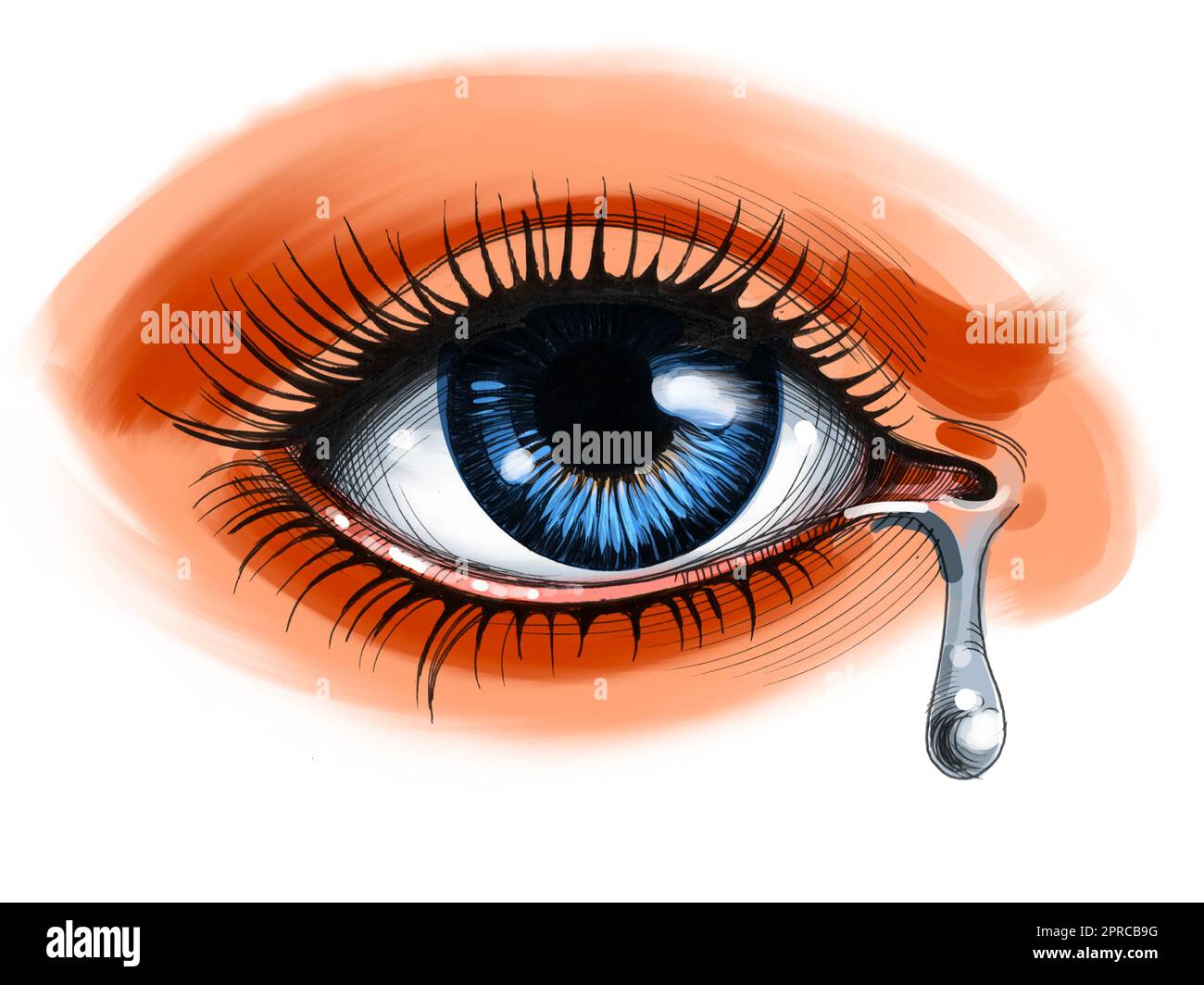 Un œil et une déchirure magnifiques. Dessin à la main avec de l'encre sur papier et illustration de couleur numérique Banque D'Images