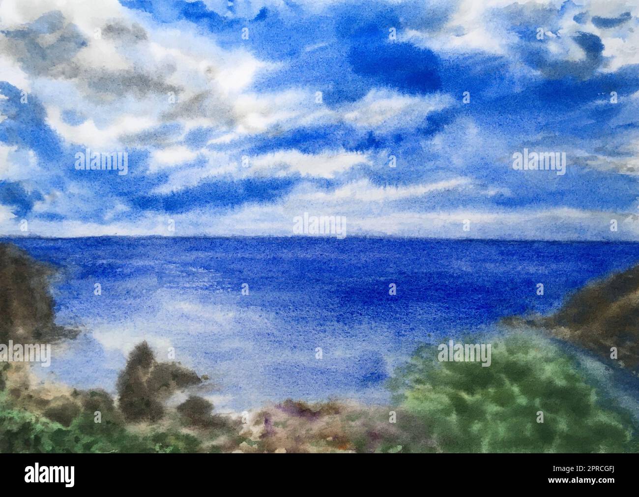 Peinture aquarelle du paysage. Aquarelle sur papier. Peint à la main. Banque D'Images