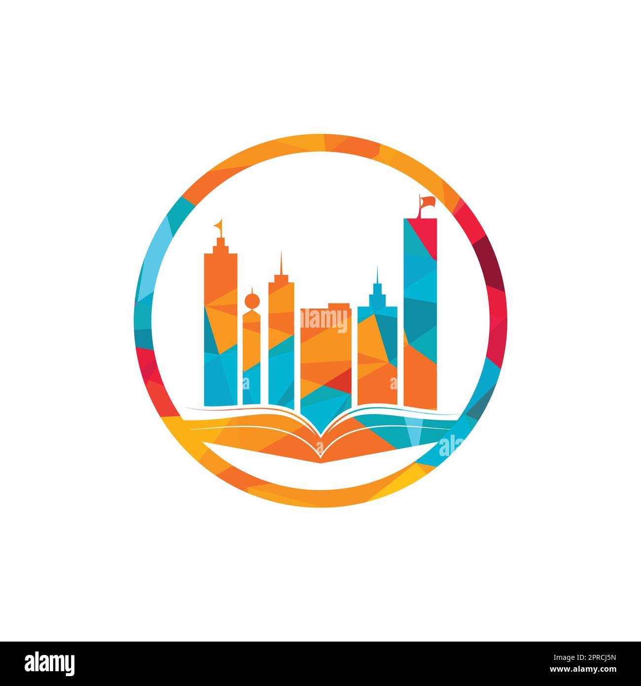 Design du logo du bâtiment de l'éducation. Vecteur du livre et d'un bâtiment, symbole de la bibliothèque et de l'étude. Illustration de Vecteur