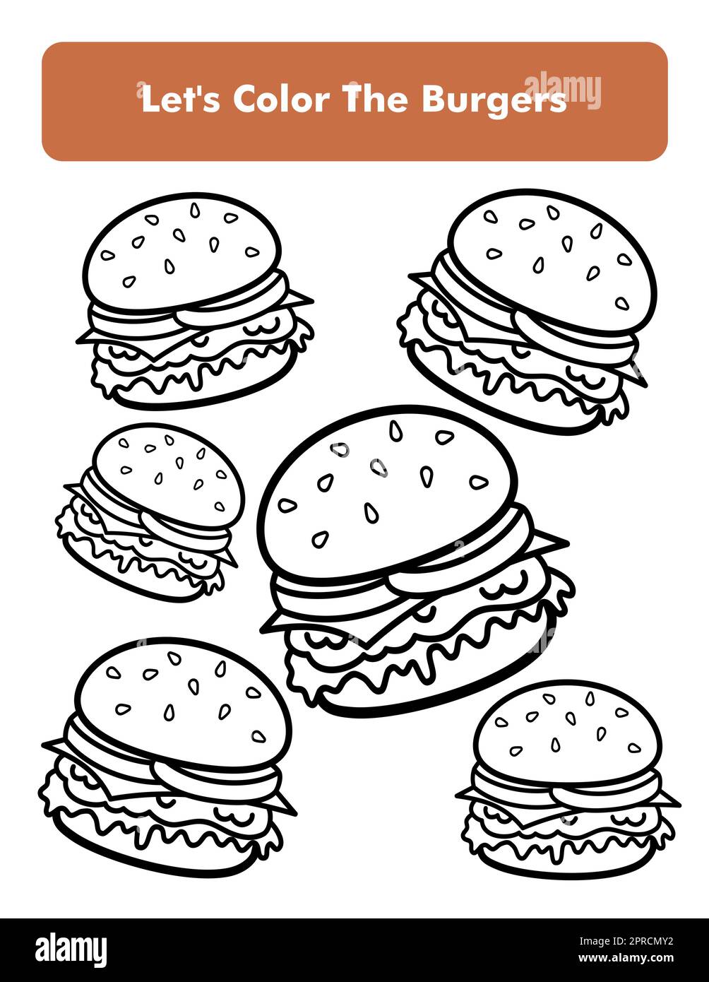 Page de livre de coloriage Burger Sandwich au format lettre. Feuille de coloriage pour enfants. Elément Vector Premium. Illustration de Vecteur