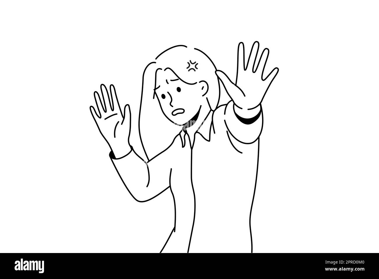 Femme effrayée montre stop geste Illustration de Vecteur