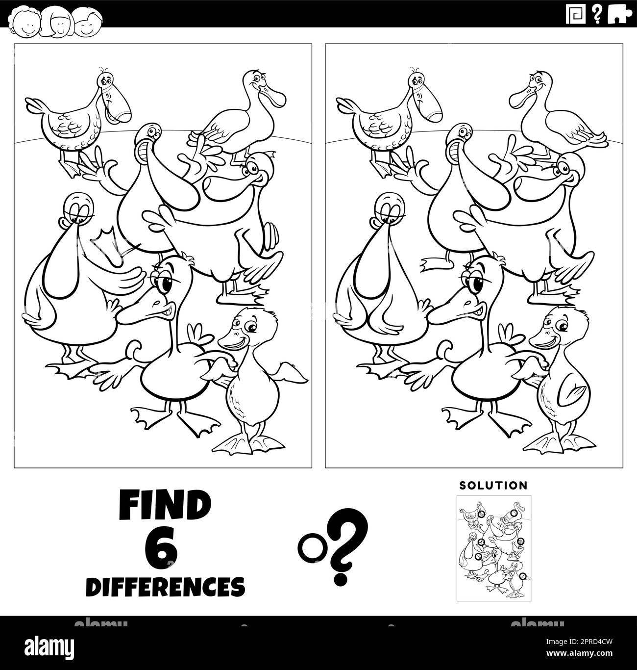jeu de différences avec dessin animé canards page de coloration Illustration de Vecteur