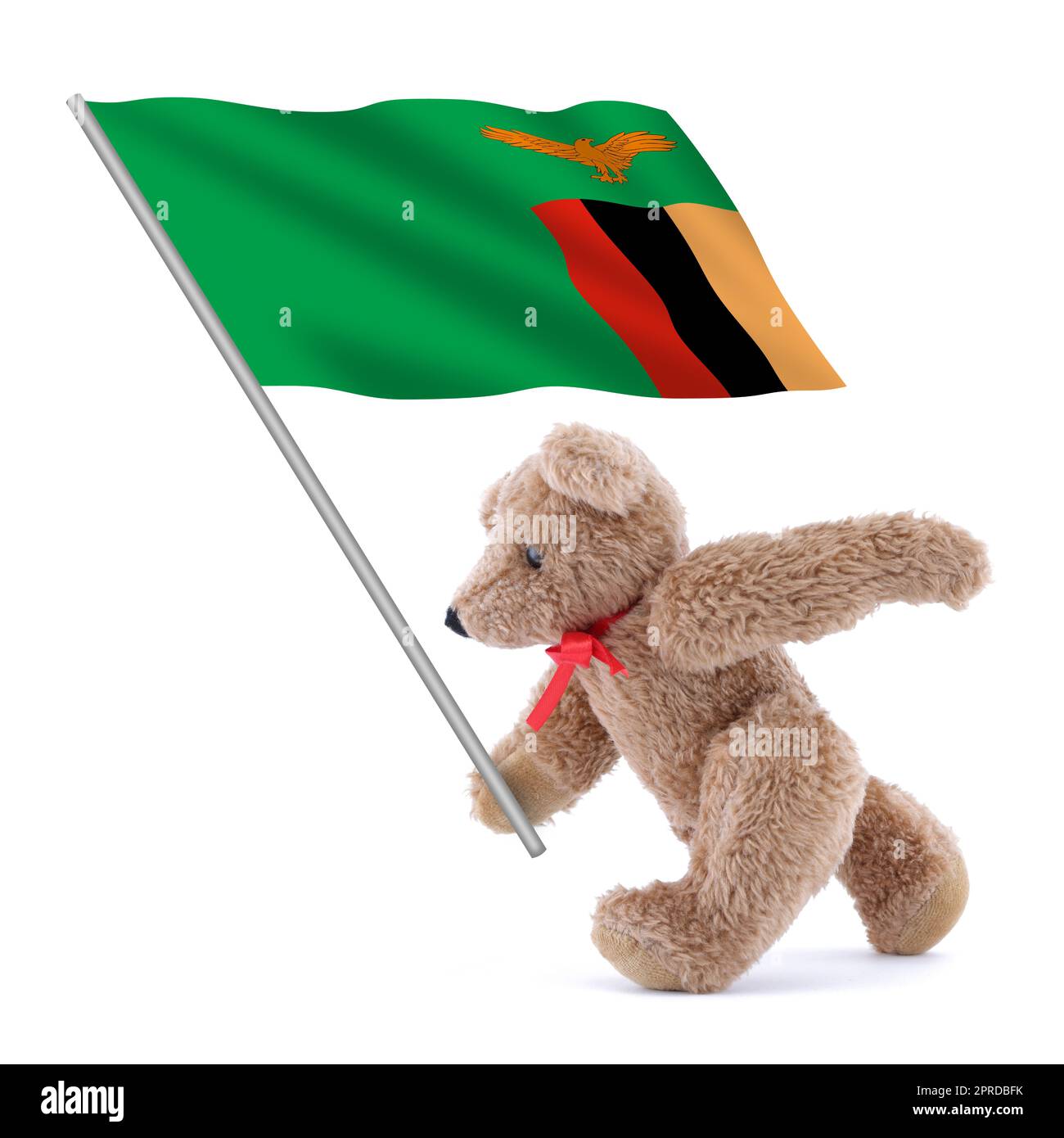 Drapeau de Zambie porté par un ours en peluche mignon Banque D'Images
