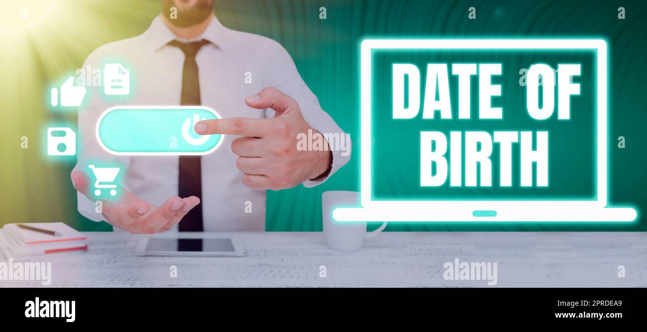 Légende de texte présentant la date de naissance. Business Showcase jour où quelqu'un est né nouveau bébé venir femme enceinte Banque D'Images