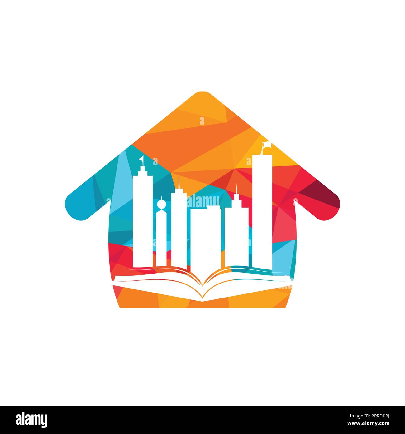 Design du logo du bâtiment de l'éducation. Vecteur du livre et d'un bâtiment, symbole de la bibliothèque et de l'étude. Illustration de Vecteur