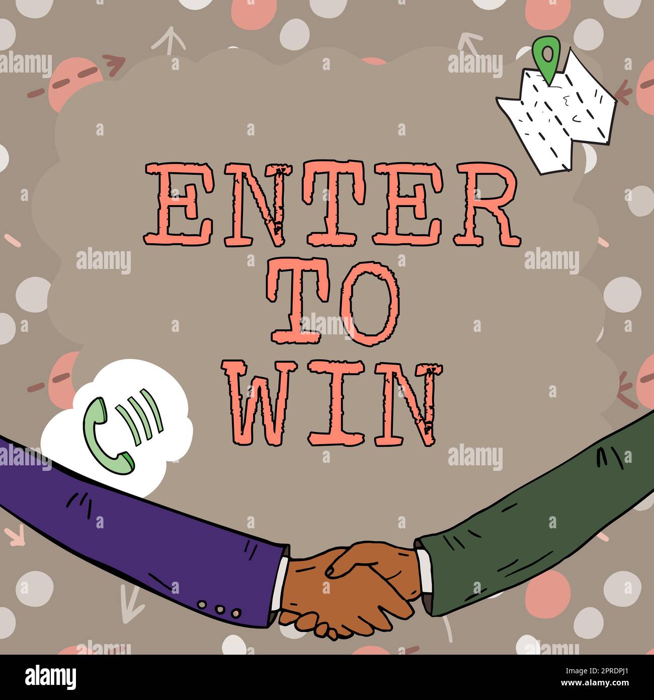 Affiche entrer pour gagner. Concours de concept d'affaires tenter la chance de gagner le grand prix Loterie cadre vide décoré de symboles de communication représentent une réunion d'affaires Banque D'Images
