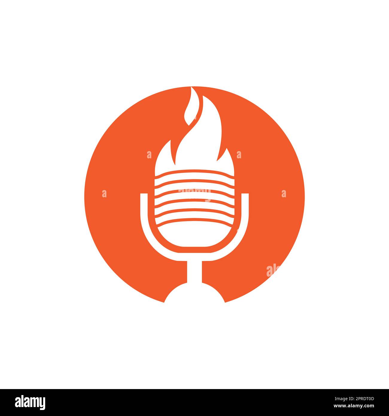 Modèle de conception du logo Fire Podcast. Illustration de l'icône du vecteur du logo du microphone du podcast Flame Fire. Illustration de Vecteur