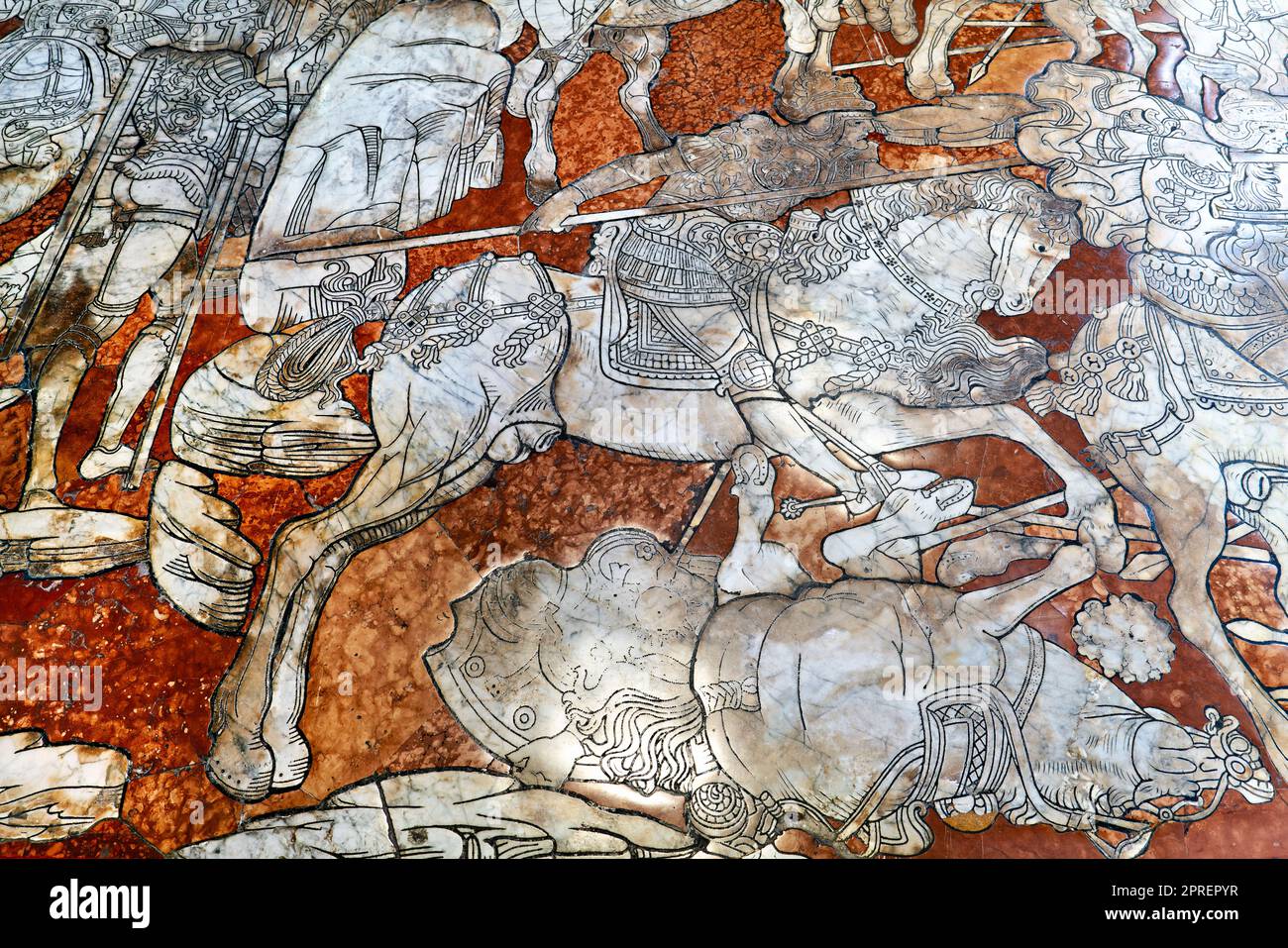 Sienne Toscane Italie. Le sol en mosaïque de marbre à l'intérieur de la cathédrale Banque D'Images
