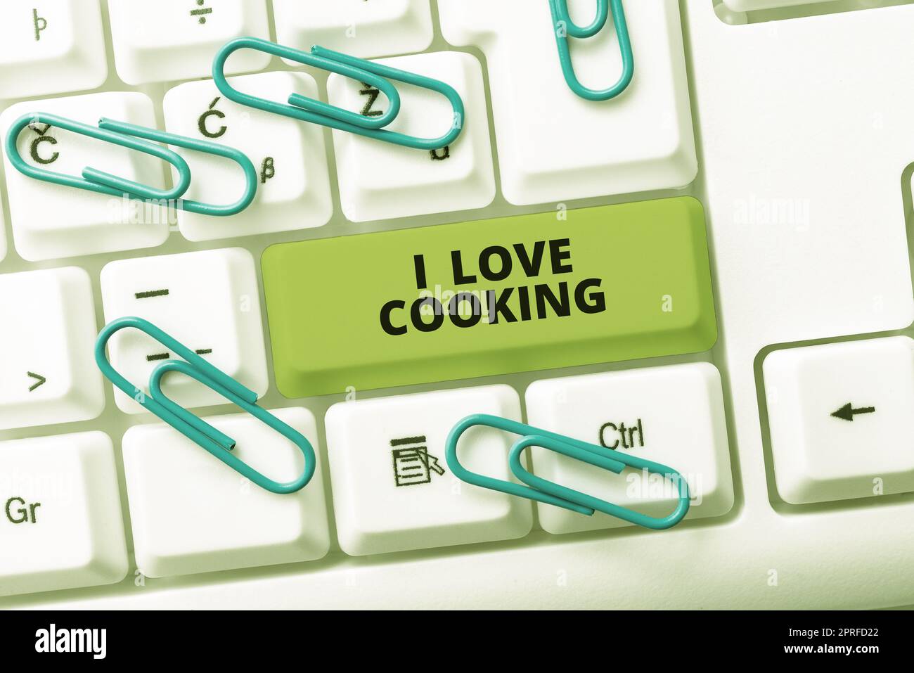 Affiche I Love Cooking. Mot pour avoir l'affection pour les arts culinaires préparer des aliments et des desserts Banque D'Images