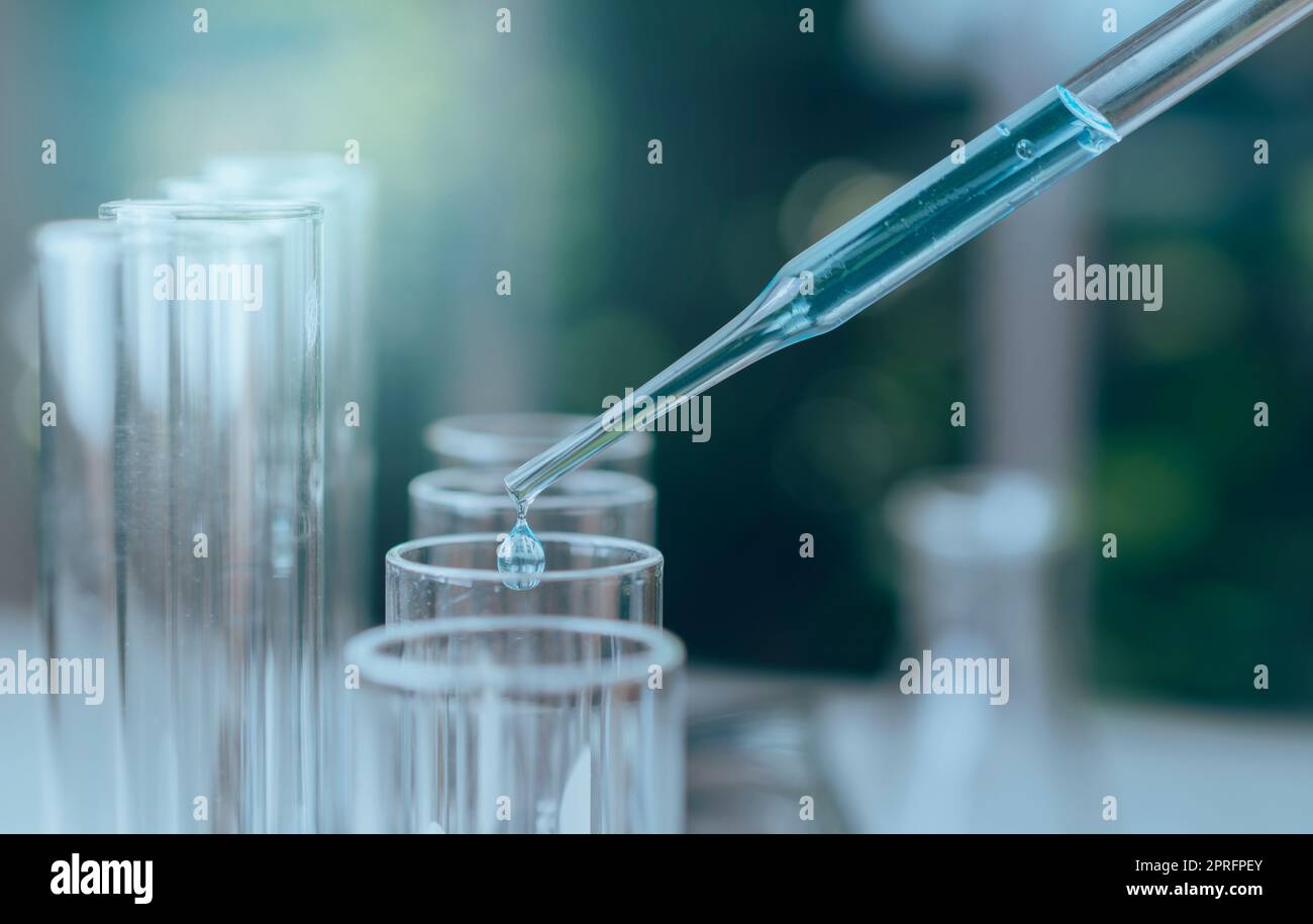 Chercheur au laboratoire de verre des tubes à essai chimique avec du liquide pour l'analyse médicale, pharmaceutique et , recherche scientifique concept. Banque D'Images