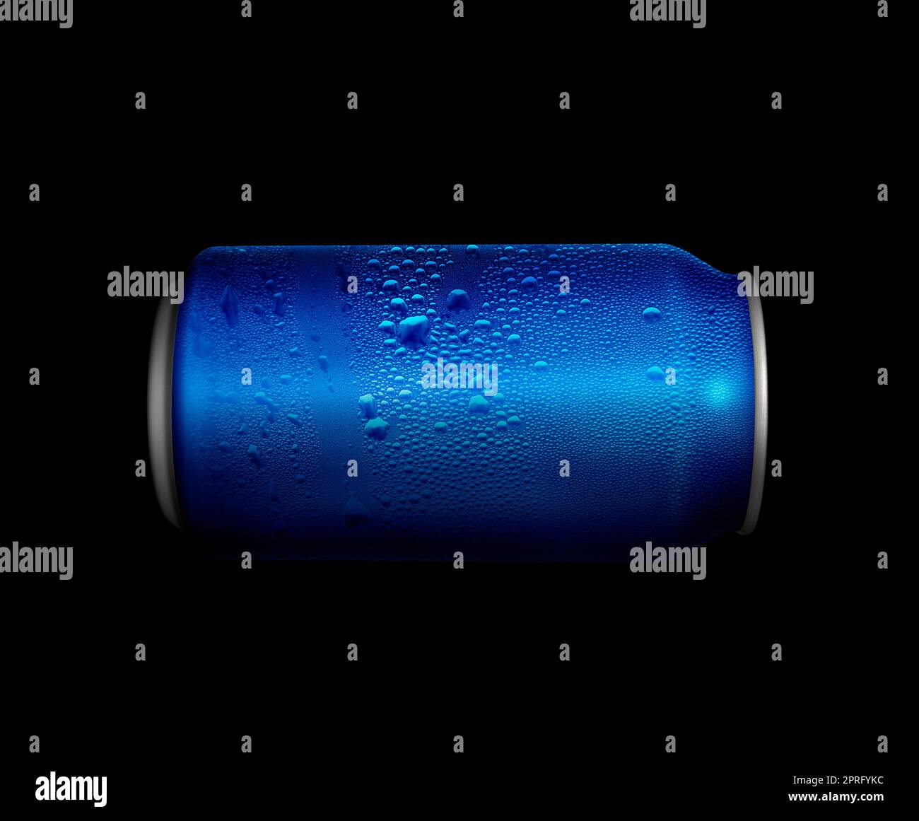 Concept de soif et de soif étouffant. Boîte en métal bleu avec du cola ou de la bière. Gouttes de condensation sur la surface Banque D'Images