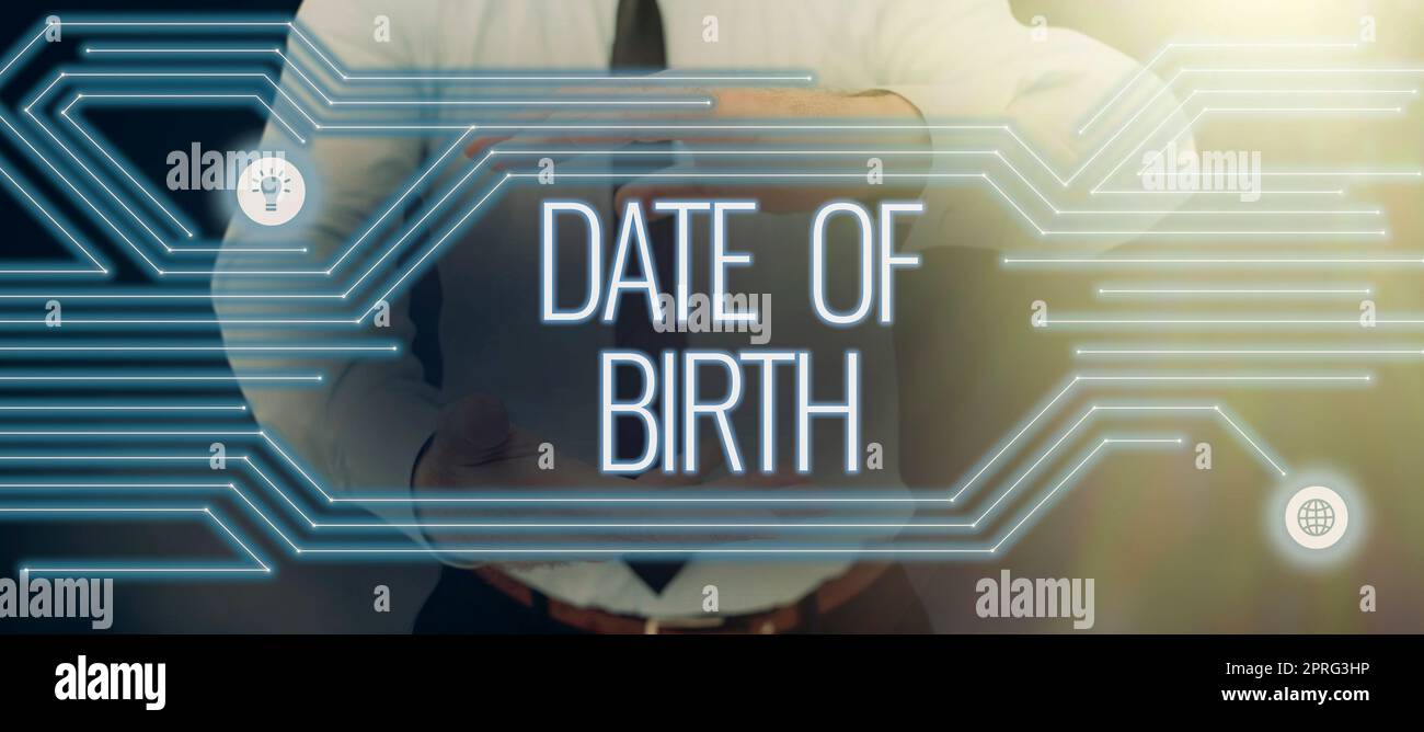 Signature manuscrite Date de naissance. Business idée Day quand quelqu'un est né nouveau bébé venant femme enceinte Banque D'Images