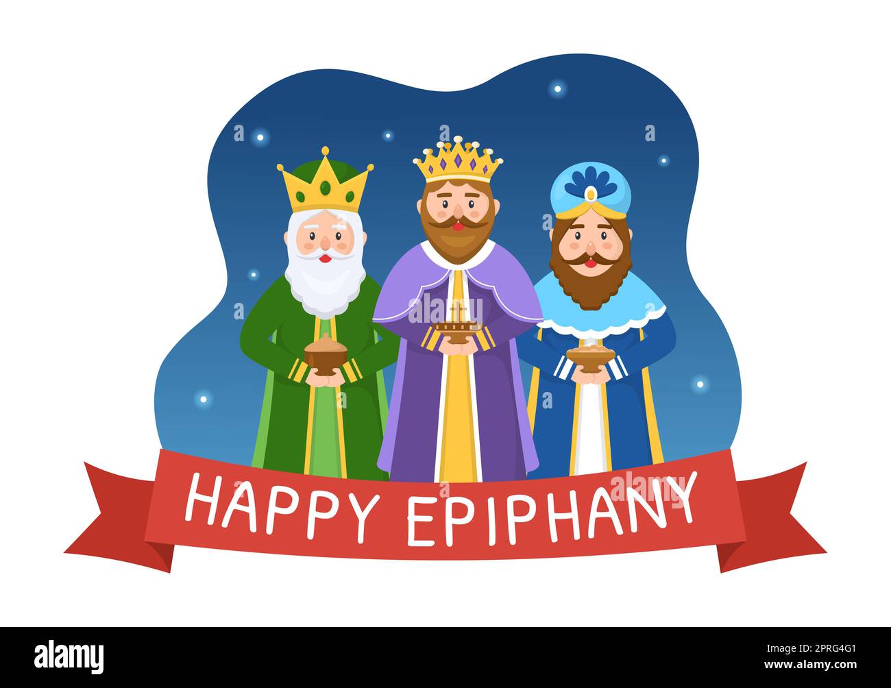 Happy Epiphany Day Template dessin main dessin de dessin de dessin animé Illustration plate Festival chrétien à la foi sur la Divinité de Jésus depuis son arrivée au monde Banque D'Images