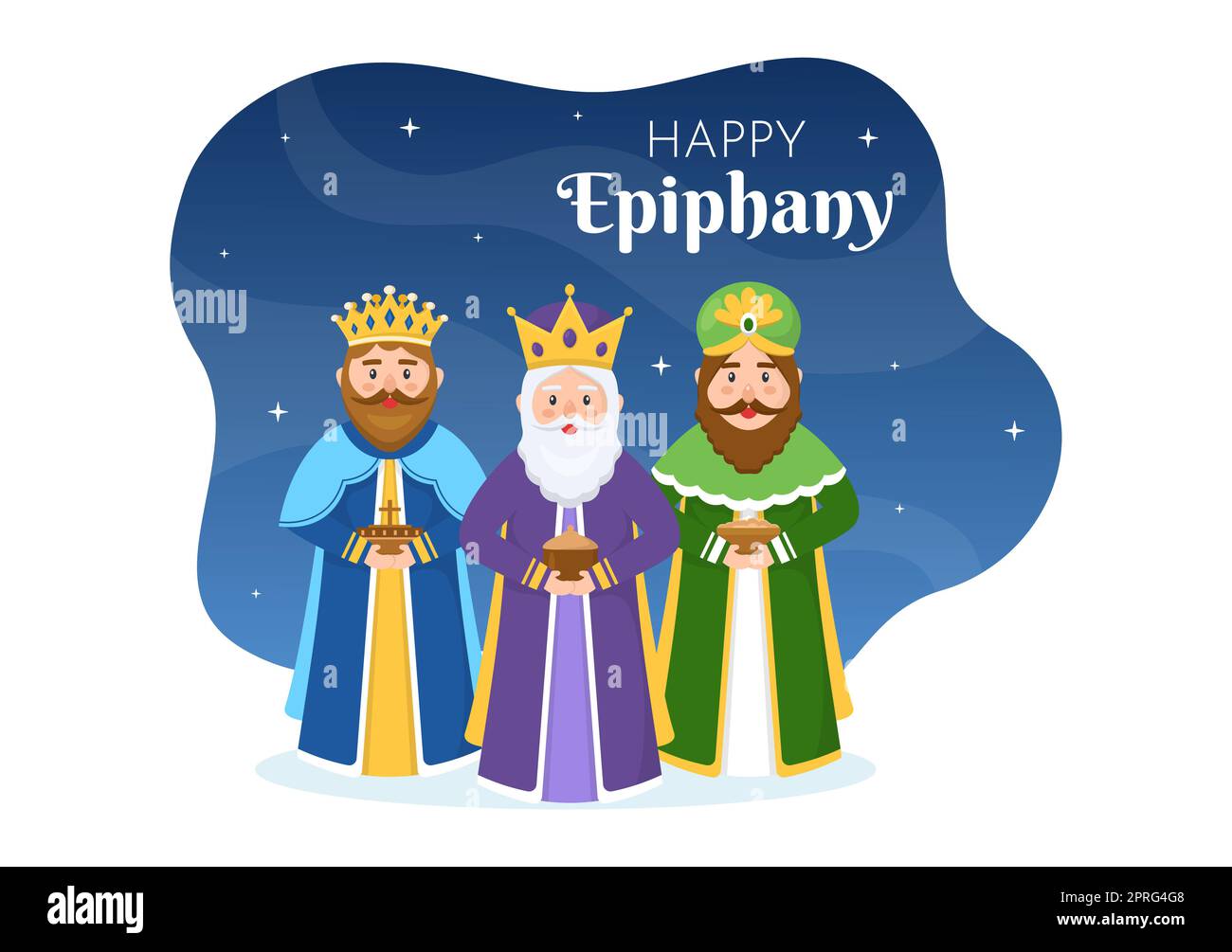 Happy Epiphany Day Template dessin main dessin de dessin de dessin animé Illustration plate Festival chrétien à la foi sur la Divinité de Jésus depuis son arrivée au monde Banque D'Images