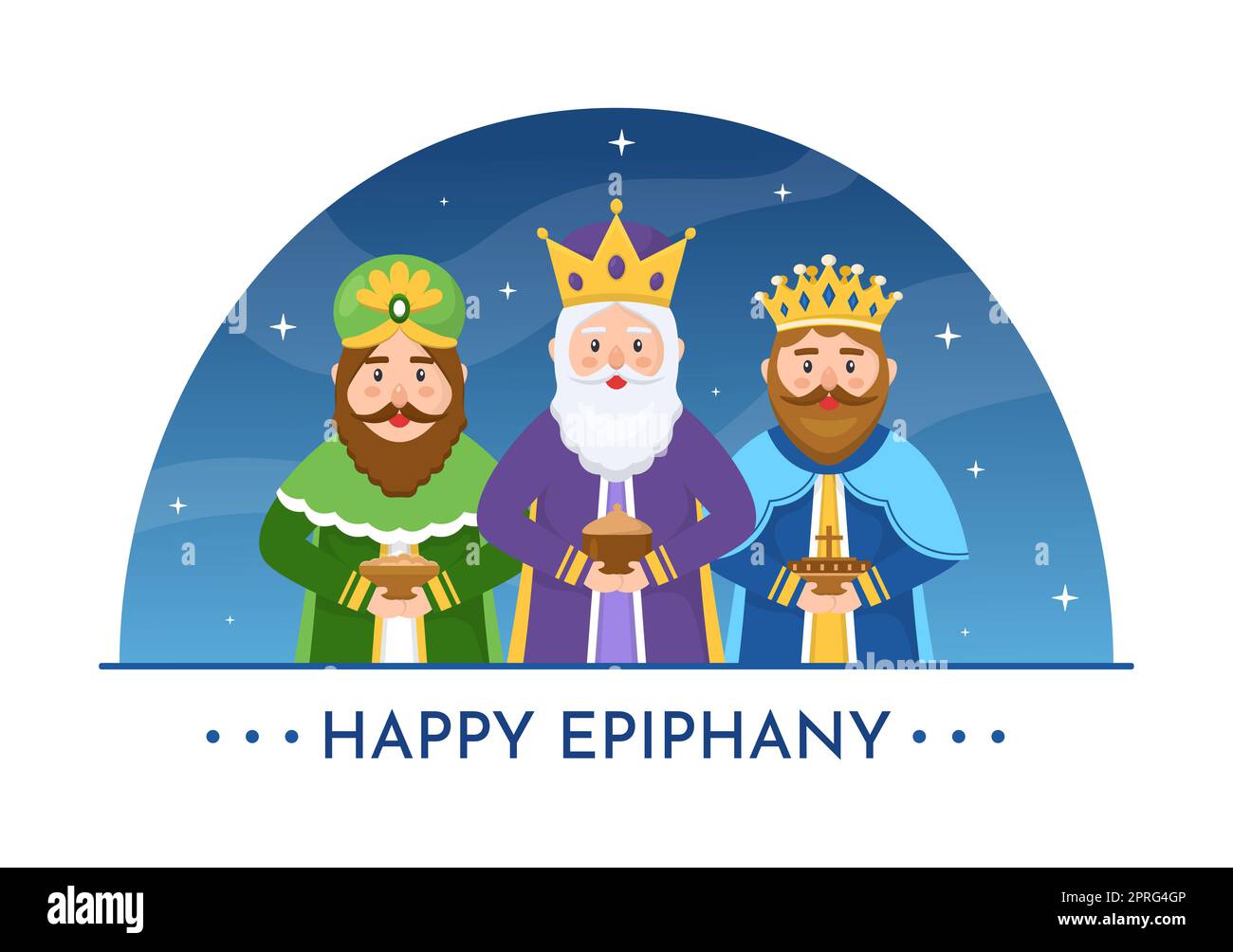 Happy Epiphany Day Template dessin main dessin de dessin de dessin animé Illustration plate Festival chrétien à la foi sur la Divinité de Jésus depuis son arrivée au monde Banque D'Images