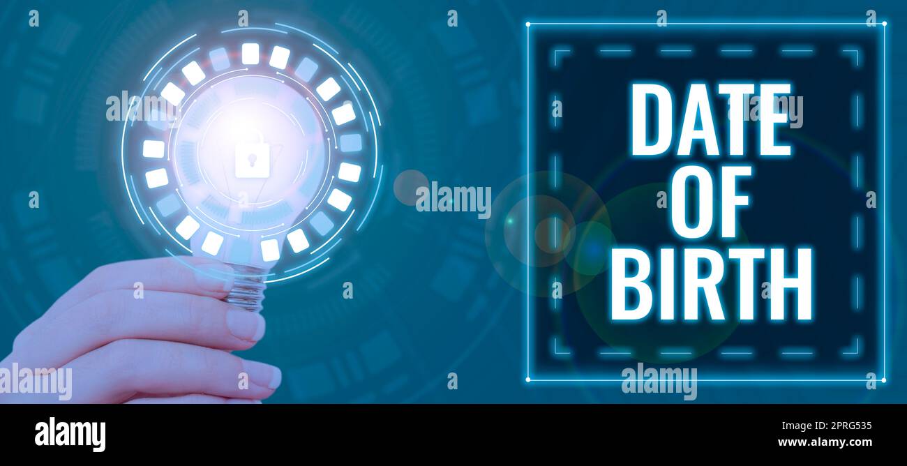 Légende conceptuelle Date de naissance. Business Showcase jour où quelqu'un est né nouveau bébé venir femme enceinte Banque D'Images