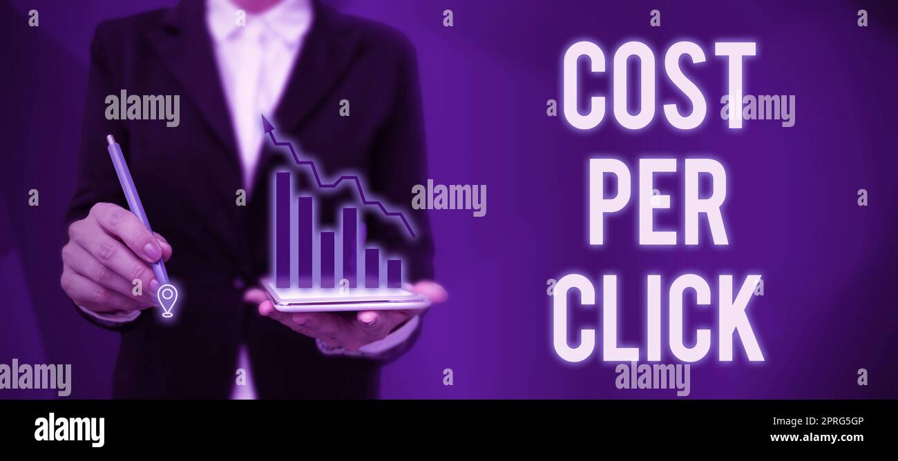 Coût du texte d'écriture manuscrite par clic. Internet concept payer une quantité d'argent chaque fois qu'une personne visite le site Web blanc couleur boîtes de message pour les affaires Publicité et de marquage. Banque D'Images