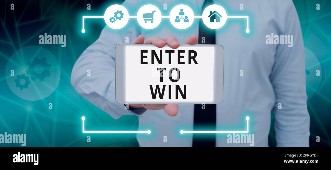 Texte montrant inspiration Entrez pour gagner. Concours de présentation d'entreprise tenter la chance de gagner la loterie du grand prix Banque D'Images