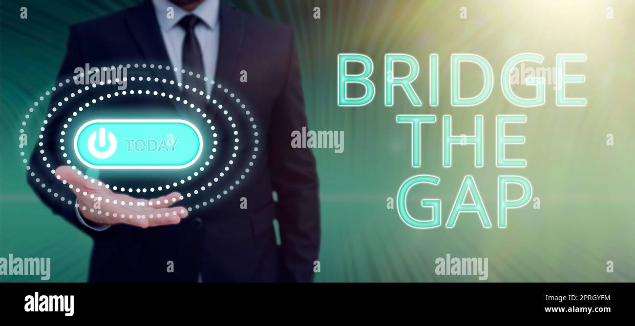 Légende de texte présentant Bridge the Gap. Mot pour surmonter les obstacles défi courage autonomisation Banque D'Images