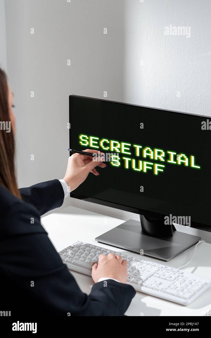 Légende conceptuelle Secretarial StuffSecretary biens appartenant à l'assistant personnel. Le secrétaire d'approche commerciale a des biens appartenant à son assistant personnel Banque D'Images