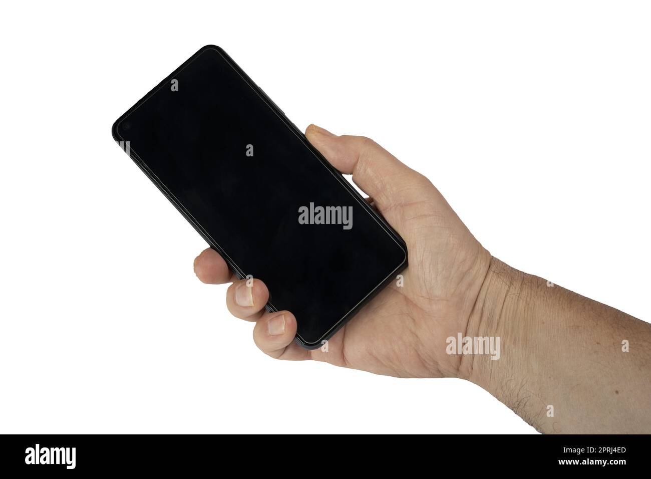 un téléphone portable dans la main d'un homme sur un fond transparent Banque D'Images