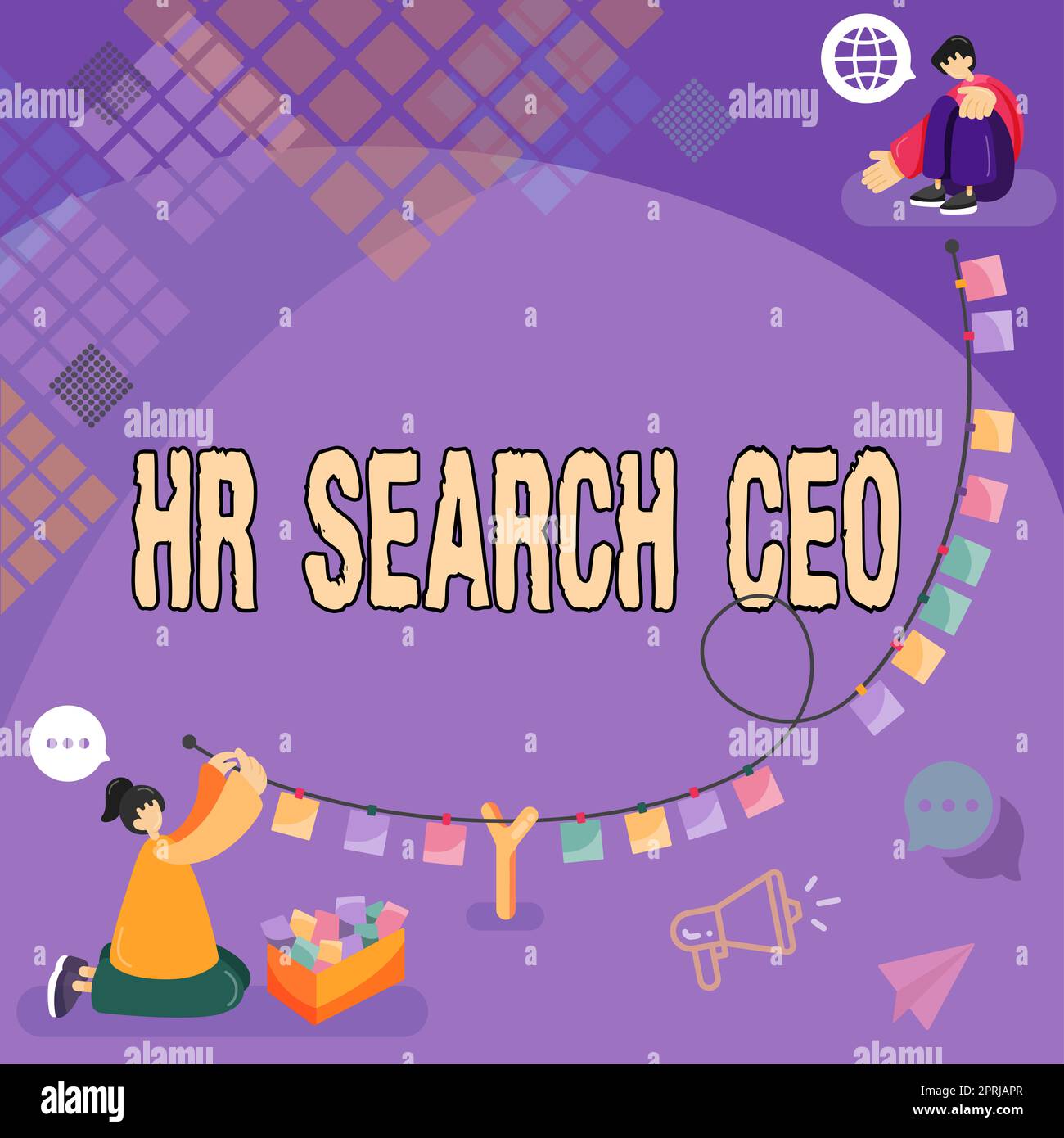 Légende conceptuelle du PDG de HR Search. Idée d'entreprise Ressources humaines à la recherche d'un nouveau Directeur général Banque D'Images