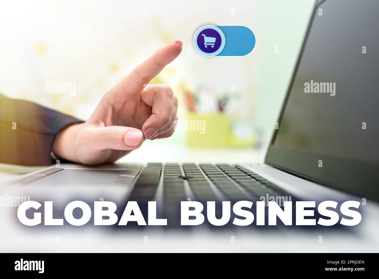 Affiche présentant Global BusinessTrade et le système commercial d'une entreprise dans le monde entier. Business idée Commerce et système d'affaires une entreprise qui fait à travers le monde Banque D'Images
